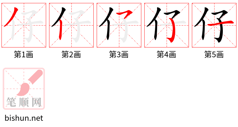 仔 笔顺规范
