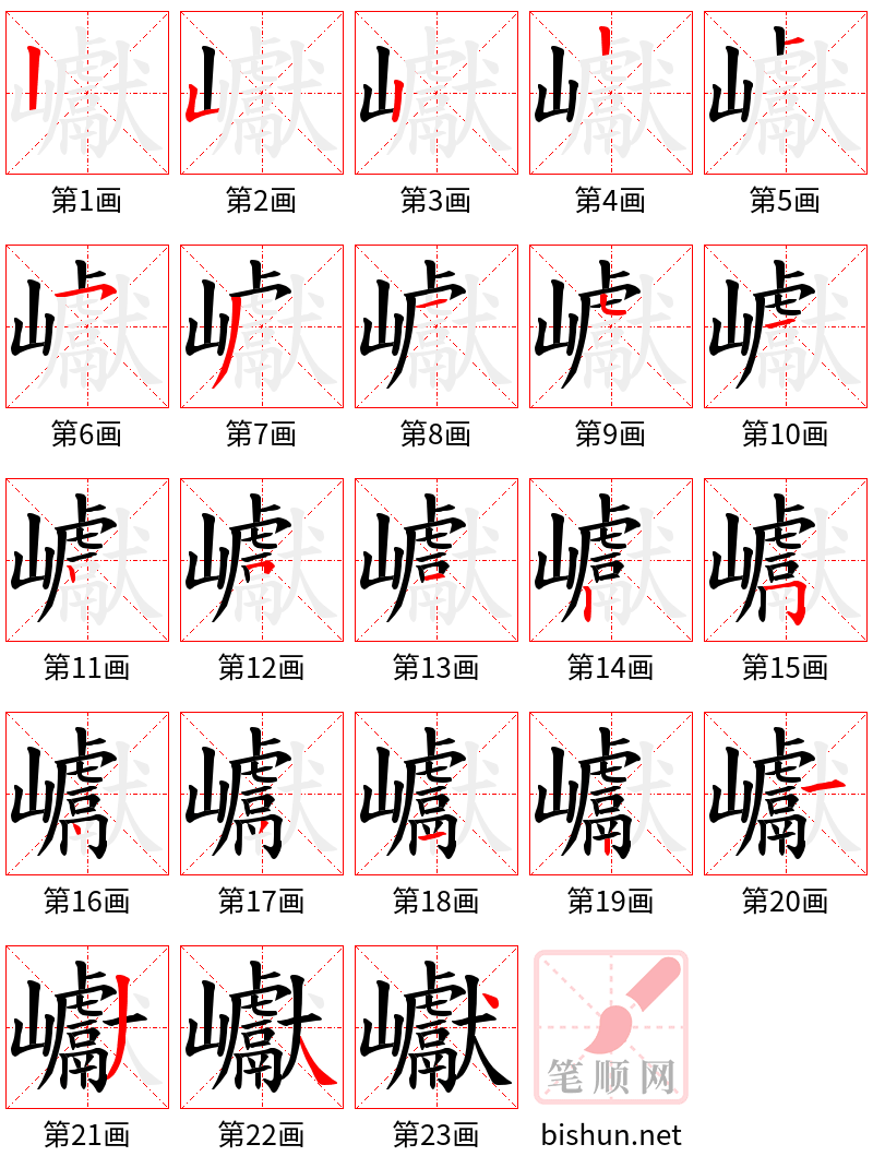 巘 笔顺规范