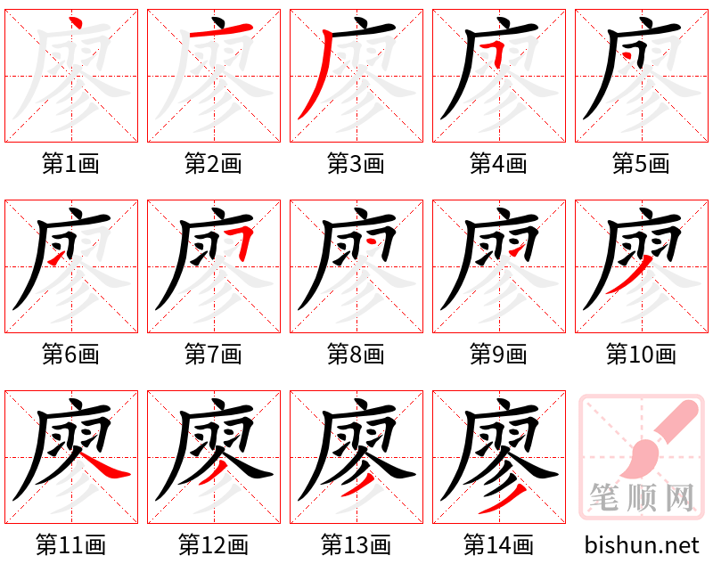 廖 笔顺规范