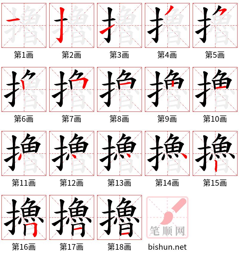 擼 笔顺规范