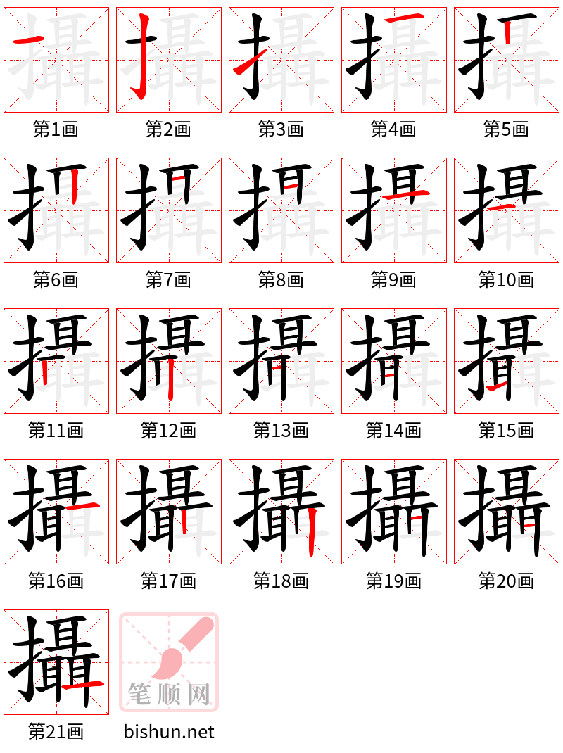 攝 笔顺规范