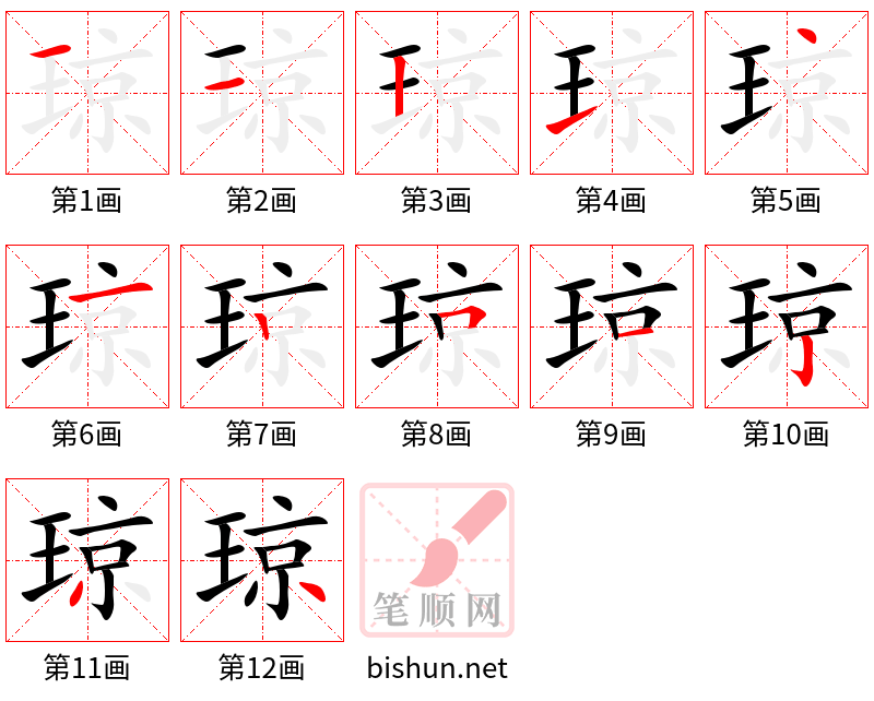 琼 笔顺规范