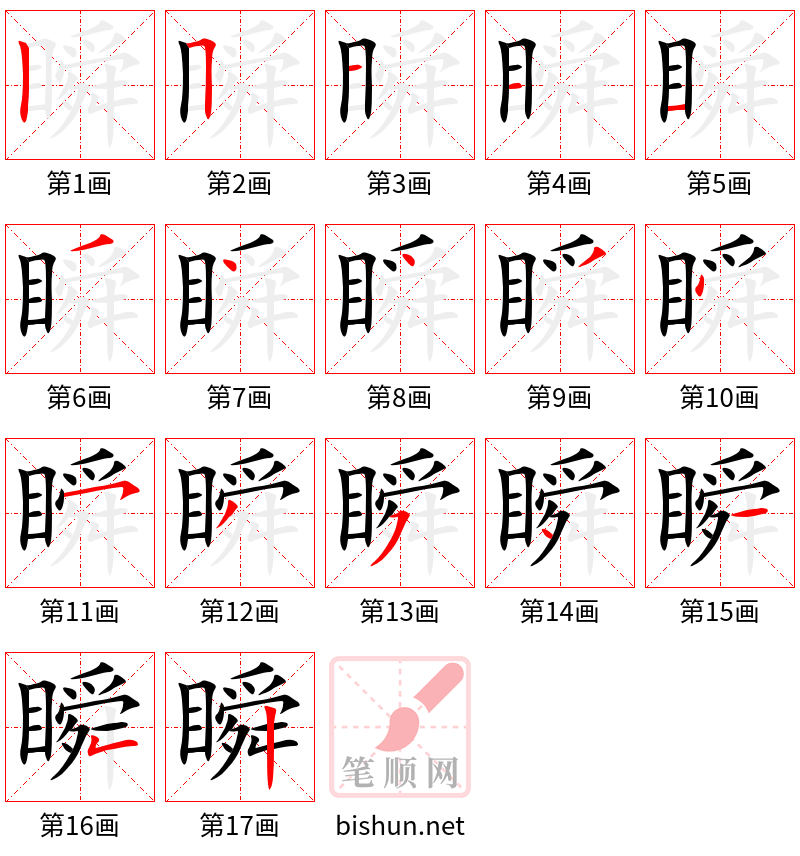 瞬 笔顺规范