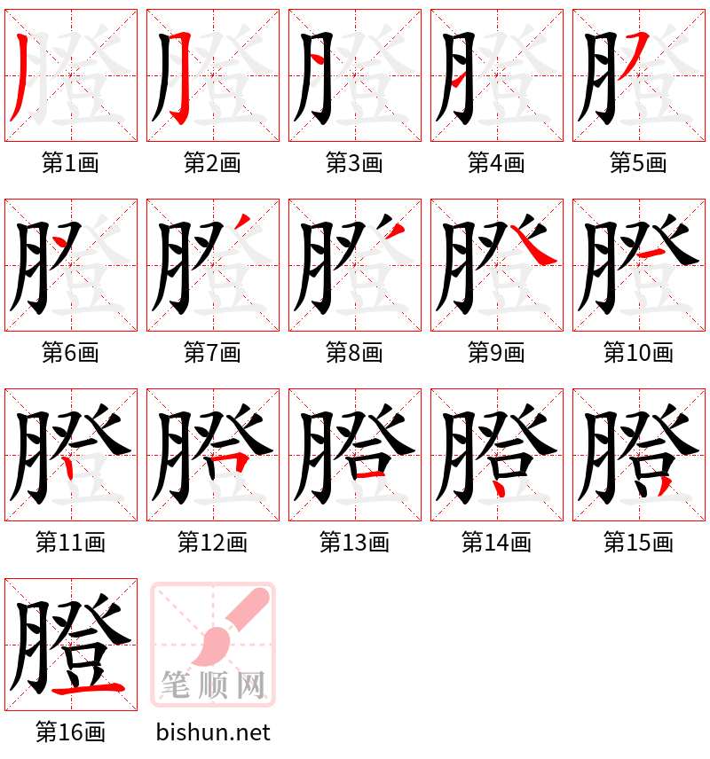 膯 笔顺规范