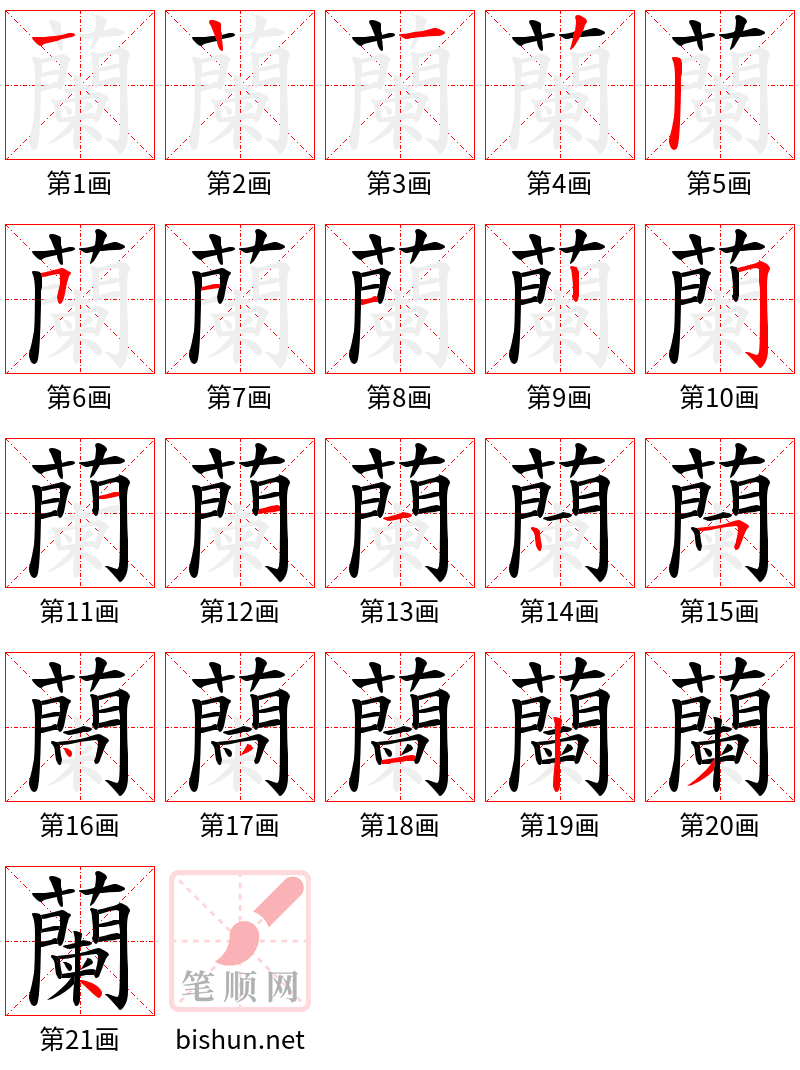 蘭 笔顺规范