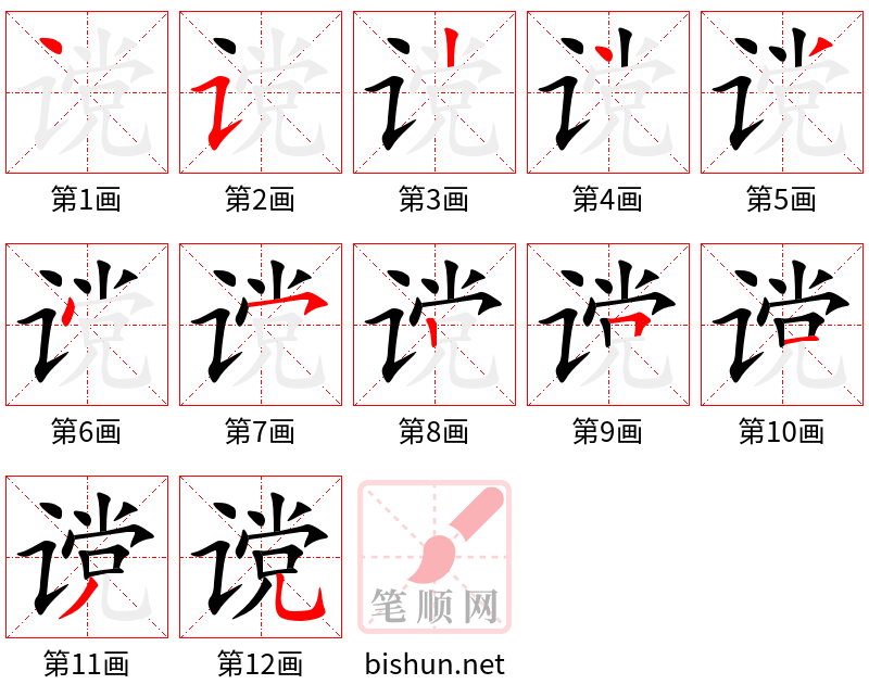 谠 笔顺规范