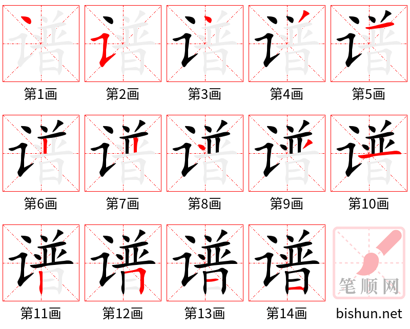 谱 笔顺规范