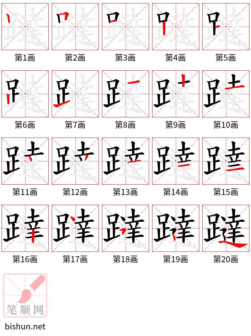 躂 笔顺规范