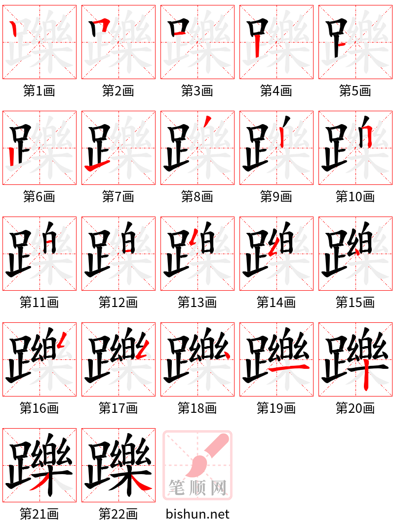 躒 笔顺规范