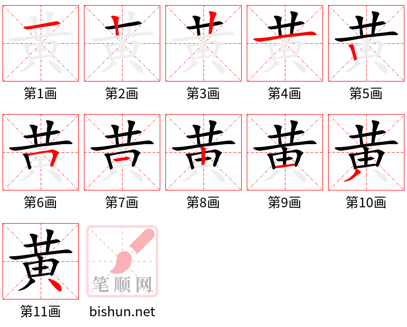 黄 笔顺规范
